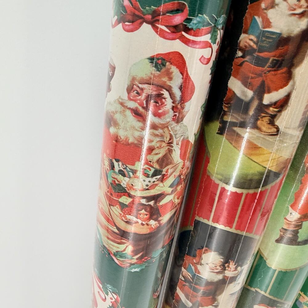 Lot of 5 Rolls Vintage Coca-Cola Christmas Wrapping Paper NEW SEALED - Picture 3 of 10